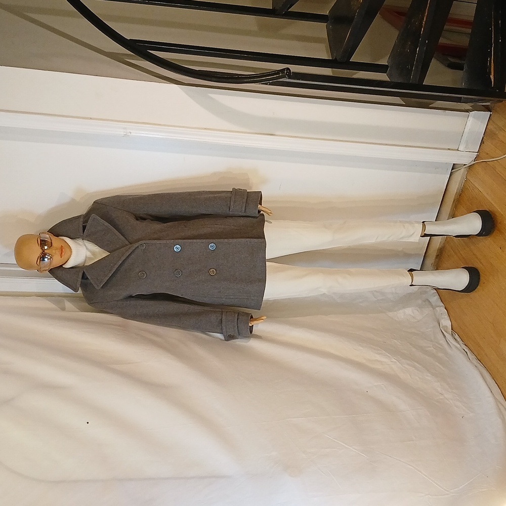 NWOT LANDS' END Gray Wool & Cashmere Blend Double-Breasted Pea Coat/Jacket - Picture 2 of 16